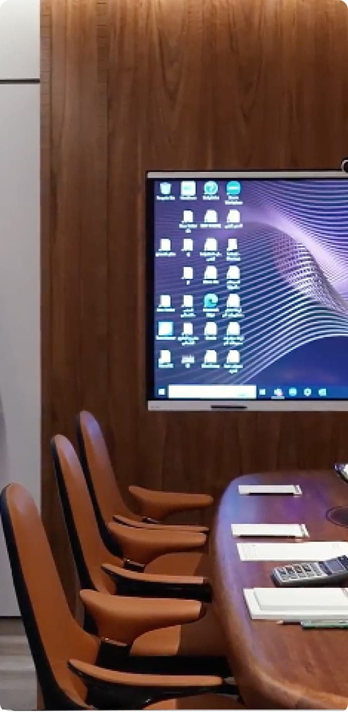 Training environment with modern briefing room and dashboards